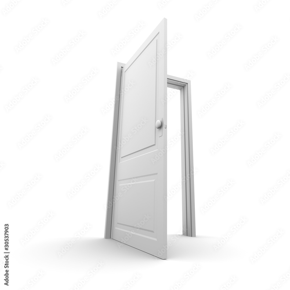 Isolated white opened door - wide angle render Isolated white opened door - wide angle render