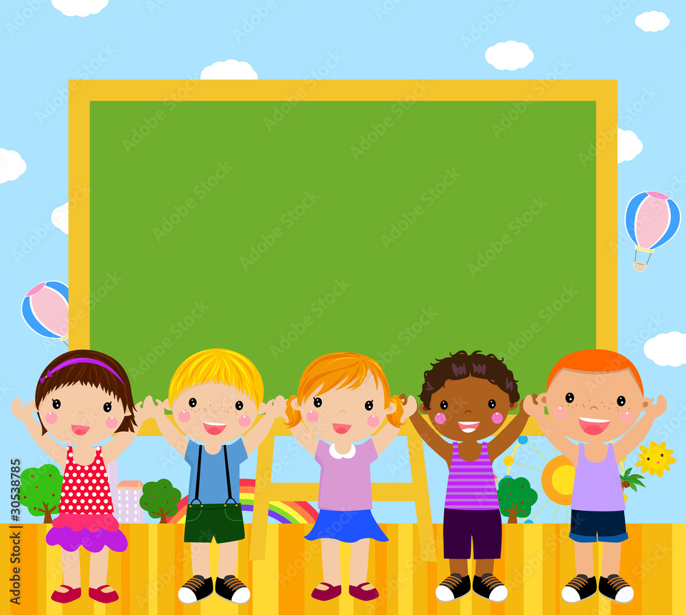 Cute five children and blackboard Cute five children and blackboard