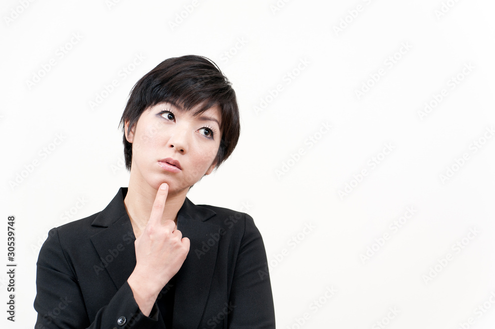 a portrait of asian businesswoman thinking a portrait of asian businesswoman thinking