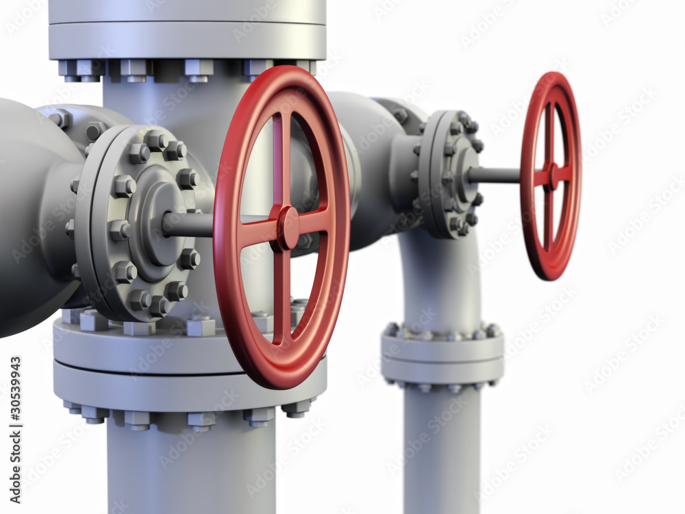 Red Valve on oil and gas pipe system. Red Valve on oil and gas pipe system.