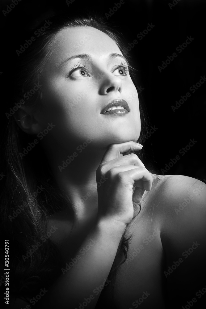 Black and white portrait woman