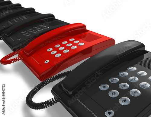 Bild auf Leinwand Red phone within a row of black ones