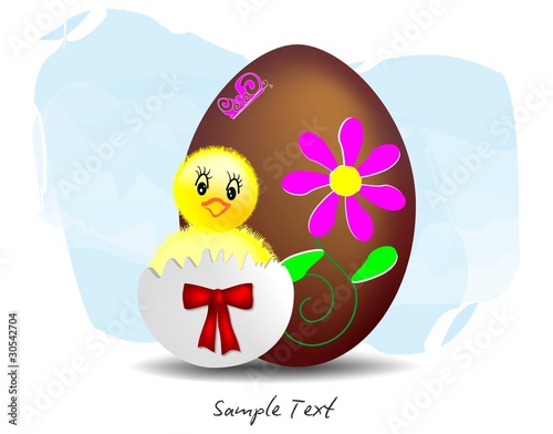Illustrazione con Pulcino e uovo decorato