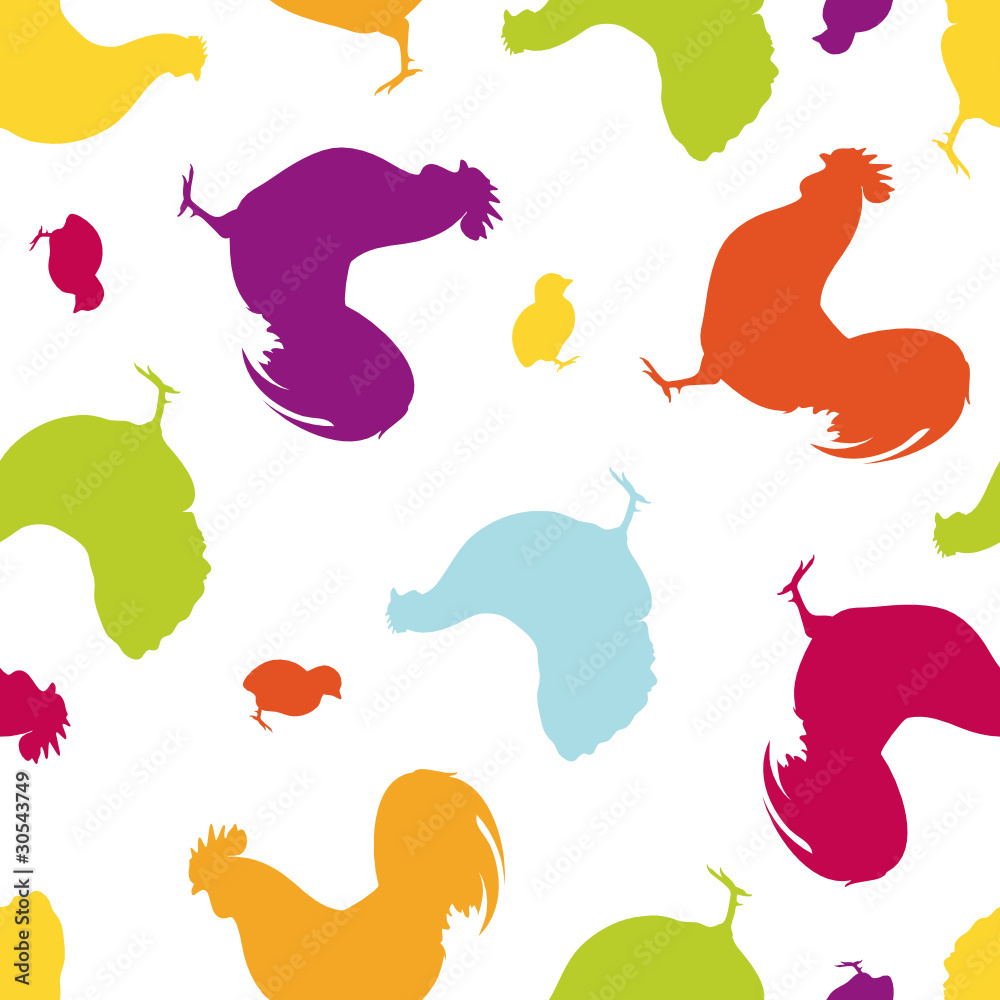 Fototapeta premium Seamless Pattern Rooster, Hen & Chick
