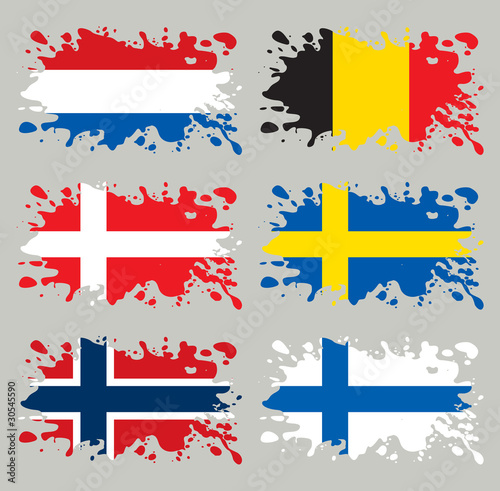 Splash flags set Benelux & Scandinavia. Each in separated layer,