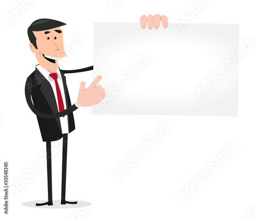 Cartoon White Businessman Holding A Vcard photo