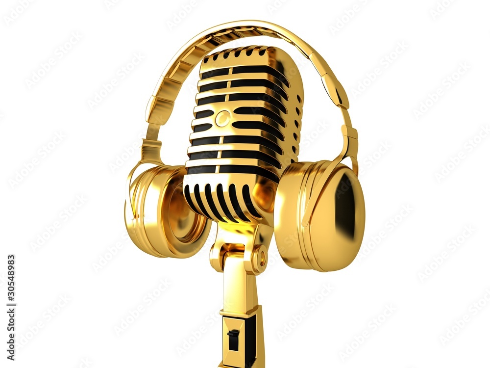 Naklejka premium Classic microphone and headphones