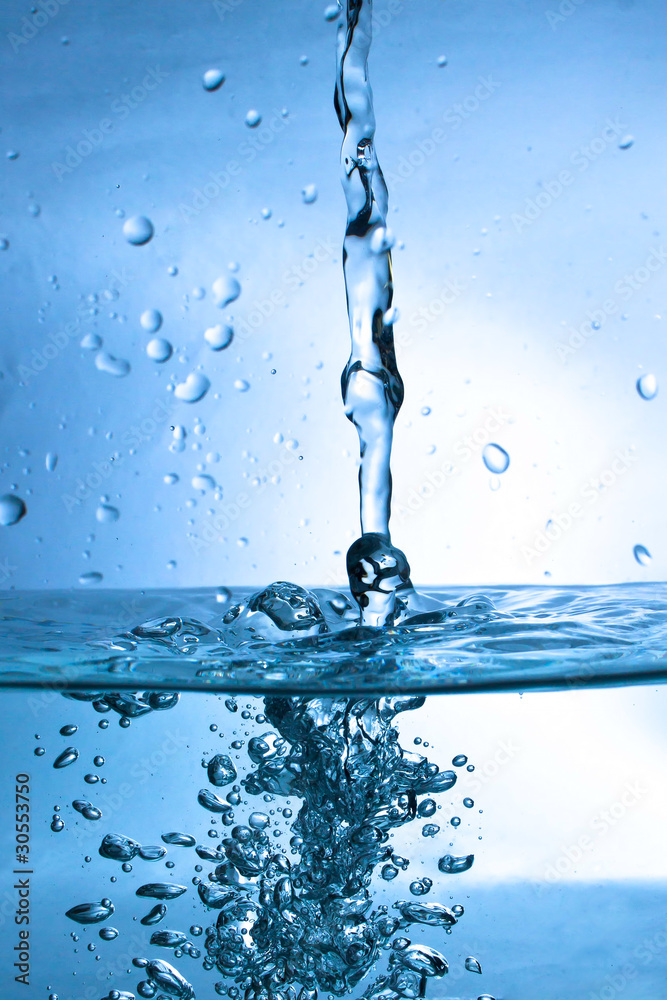 splash flowing water blue and bubbles with drops splash flowing water blue and bubbles with drops