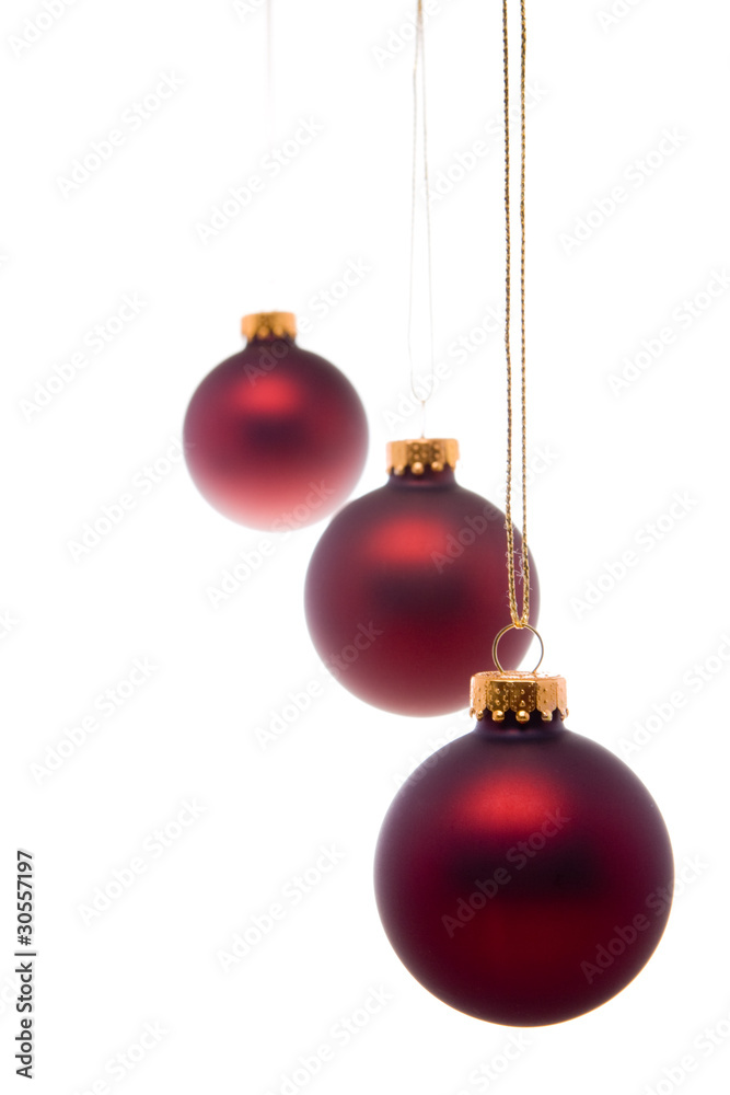 Pastel Red Christmas Balls Hanging Isolated Pastel Red Christmas Balls Hanging Isolated