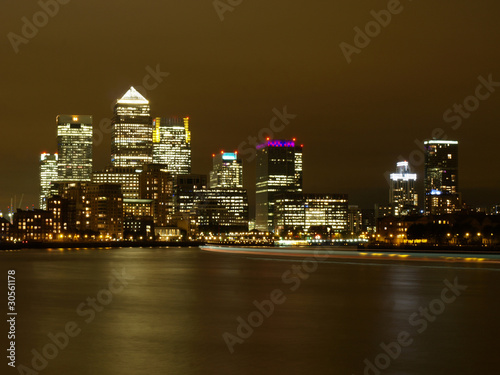 Nightscene of the office buildings at Canary Wharf. © anderm