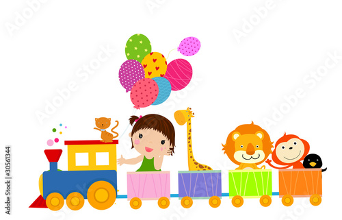cute train and girl