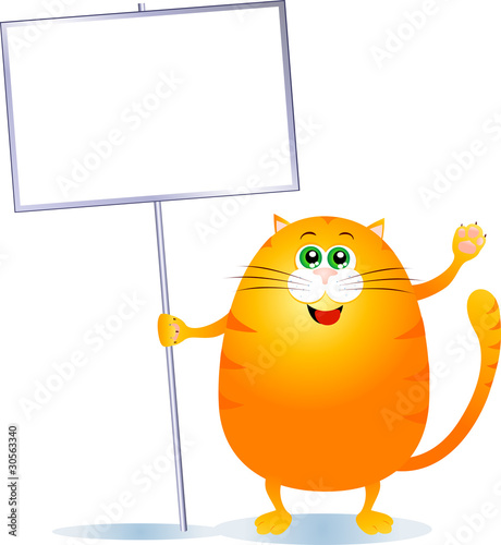 Fat cat with sign