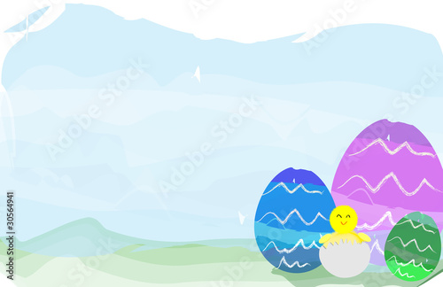 Illustrazione di Pasqua con ovetti e pulcino