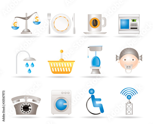 Roadside, hotel and motel services icons