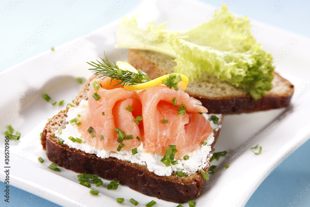 Tasty sandwich with salmon