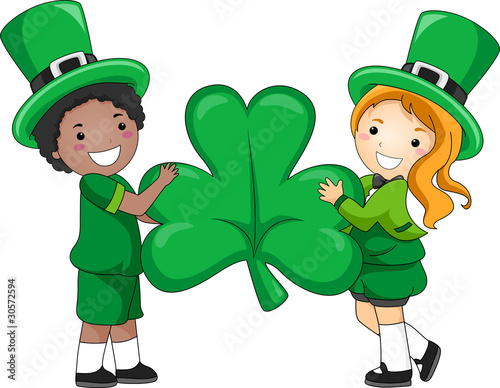 Kids Holding a Giant Clover