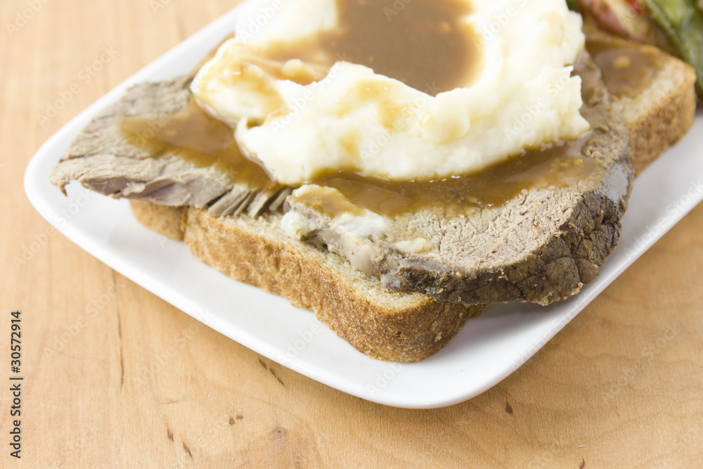 open face roast beef sandwich detail open face roast beef sandwich detail