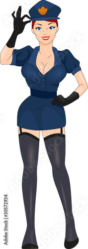 Pin-up Girl Wearing a Cop's Uniform