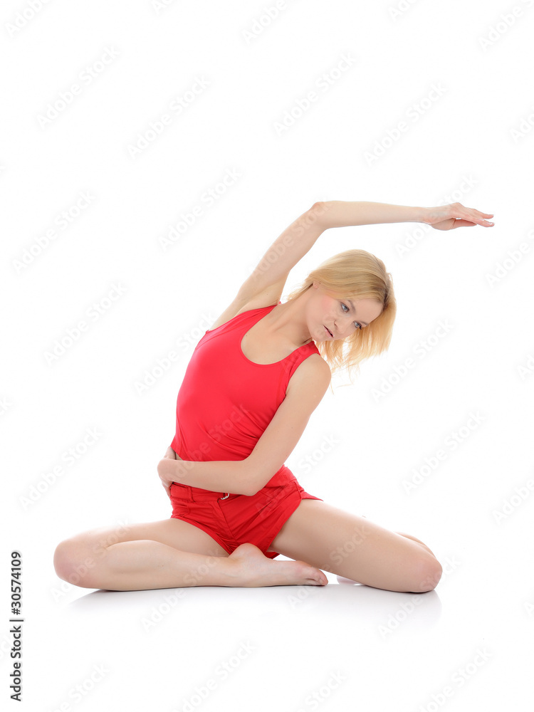 Beautiful fitness woman doing stretching exercise.isolated Beautiful fitness woman doing stretching exercise.isolated