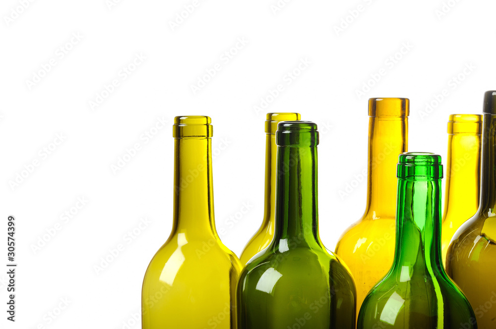 Many empty green wine bottles isolated on white background Many empty green wine bottles isolated on white background
