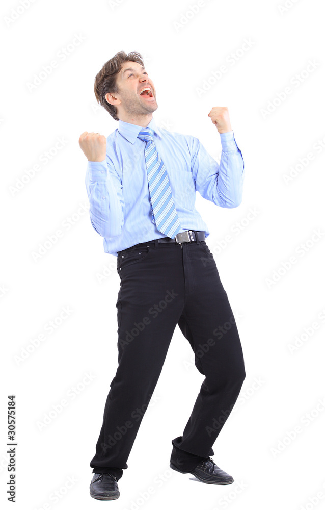 One very happy energetic businessman with his arms One very happy energetic businessman with his arms
