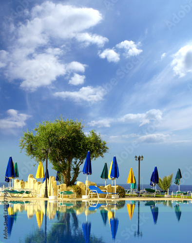 A beautiful resort background with beautiful sky and water