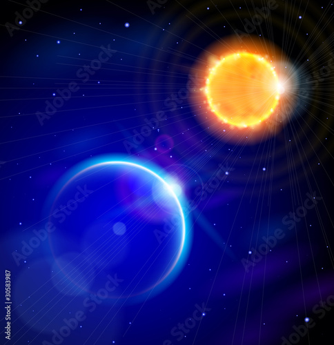 Sun & Earth in the depths of space. Vector / Eps10 © Uladzimir