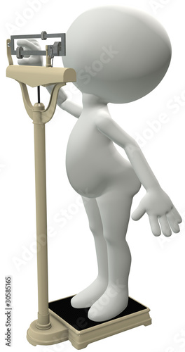 Fényképezés Chubby dieter weighs weight loss diet scale