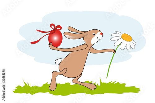 Hase mit Blümchen und Osterei