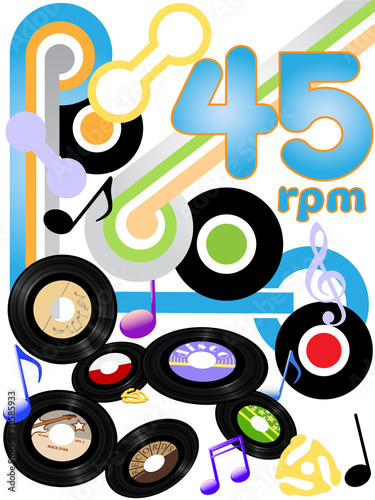 Oldies 45 RPM rock and roll music records