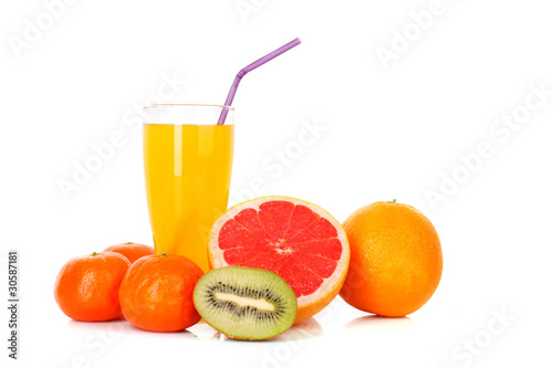 Fototapeta Naklejka Na Ścianę i Meble -  Orange juice and  citrus fruits  isolated on white