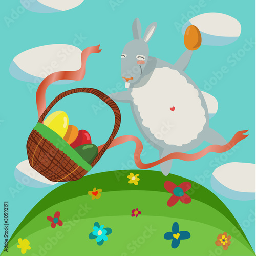 funny cartoon rabbit with eggs