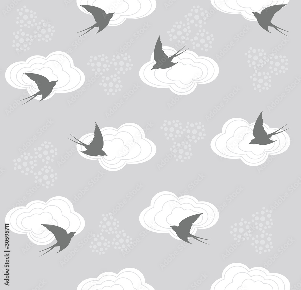 Cute seamless swallow and cloud pattern Cute seamless swallow and cloud pattern