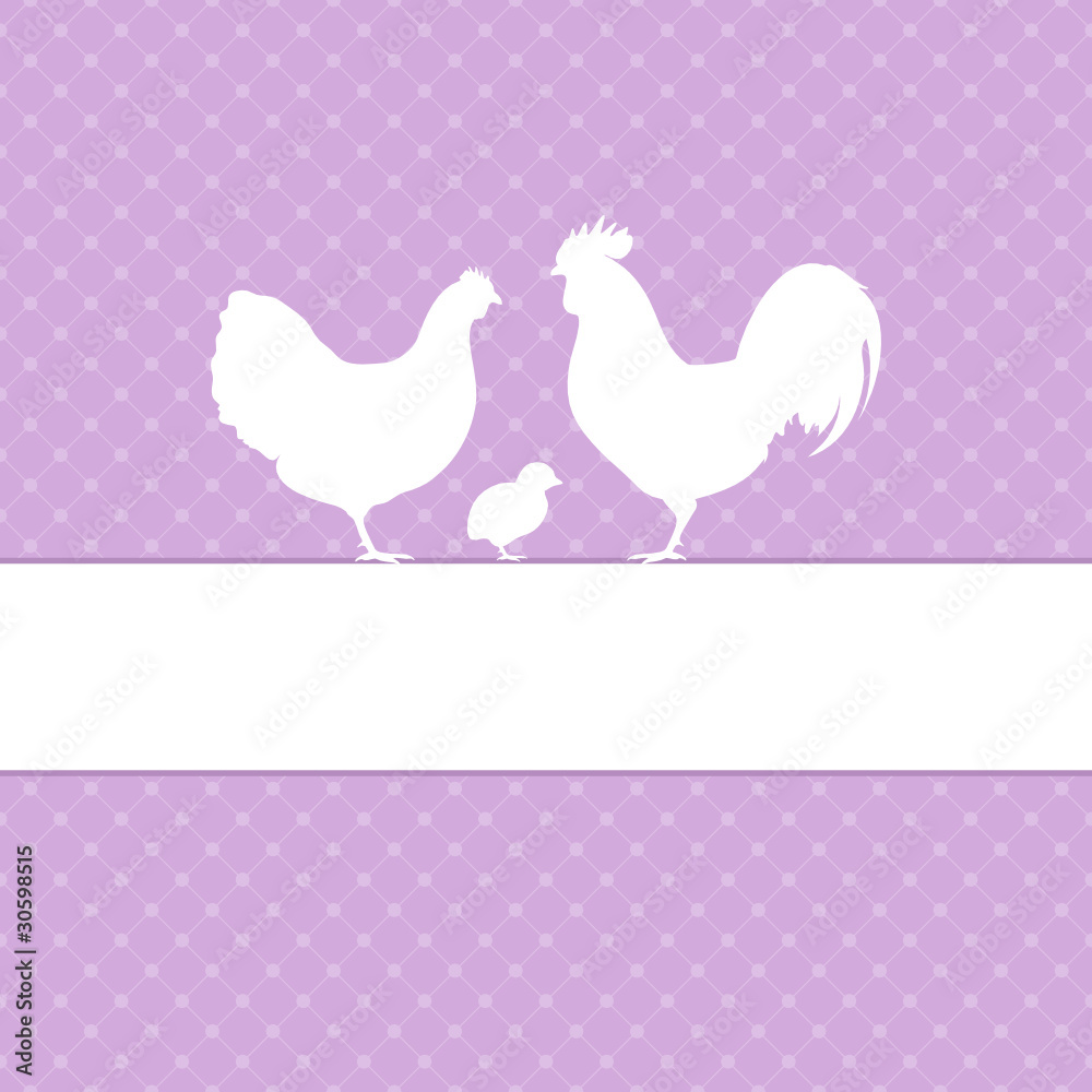 Easter Card Rooster, Hen & Chick Purple Easter Card Rooster, Hen & Chick Purple