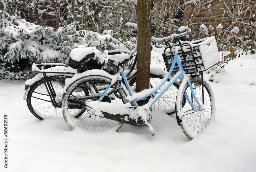 snowy bikes during winter day