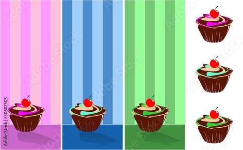Set Muffin decorati, con sfondo carta da parati