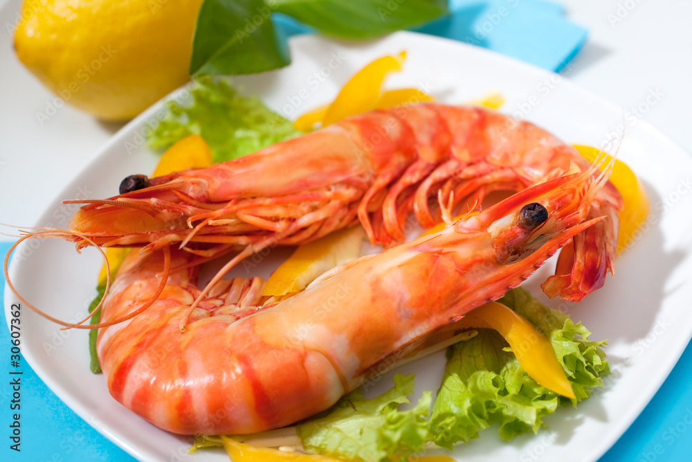 king prawns with salad on a plate