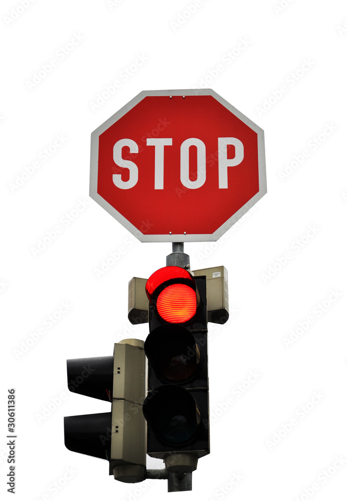 rote Ampel und stop-schild Stock-Foto