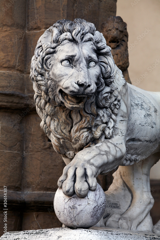 Toskana; Florenz, Löwen Statue auf der Toskana; Florenz, Löwen Statue auf der