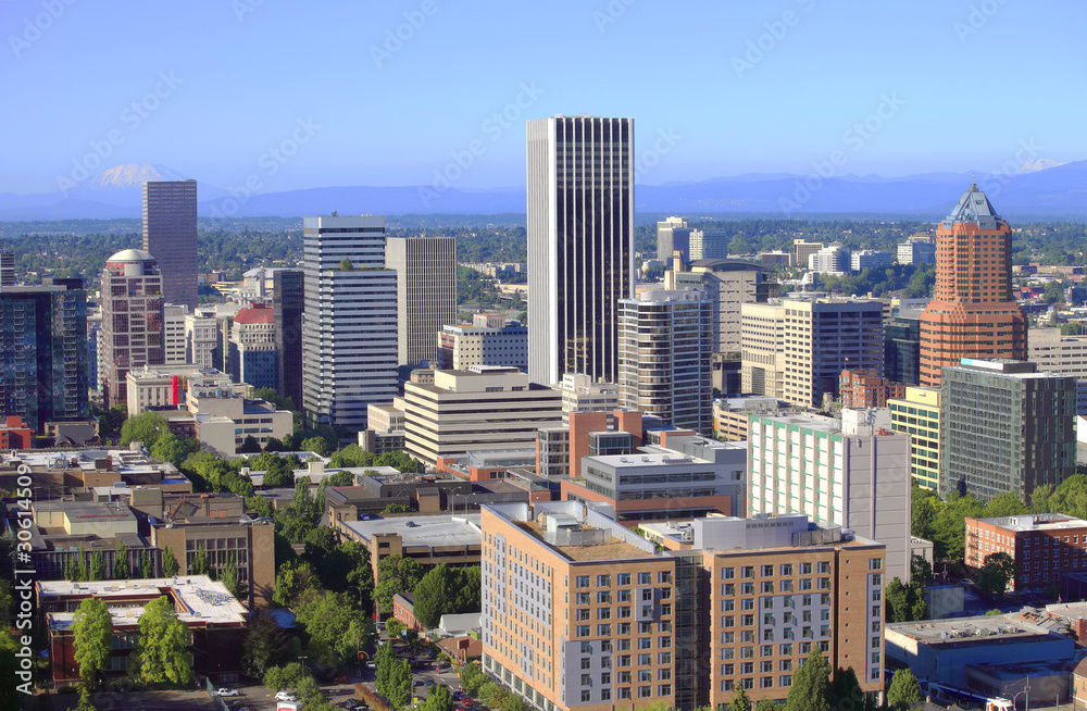 Skyline view of Portland OR from the west hills.