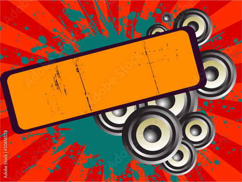 Party vector illustration with rays, speakers and ink splash