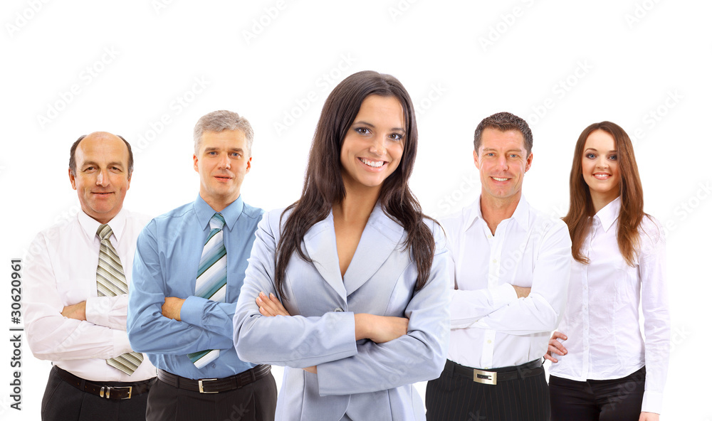 Leader and her team, Young attractive business people Leader and her team, Young attractive business people