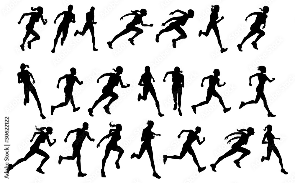 Runners running silhouettes