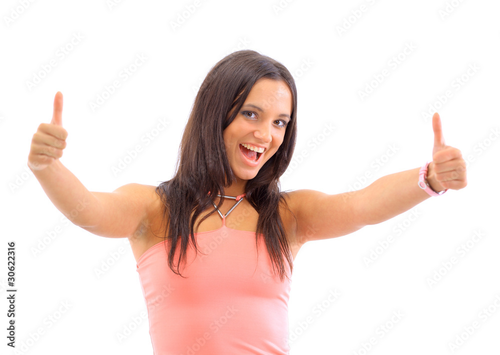 Success woman showing thumbs up