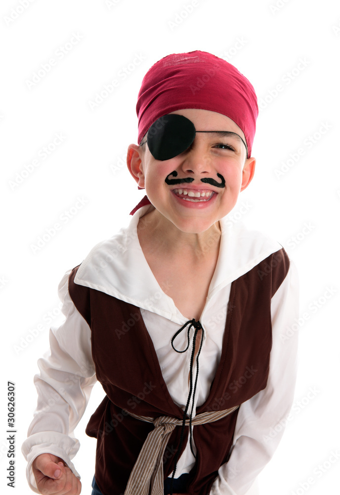 Naklejka premium Happy laughing boy pirate costume