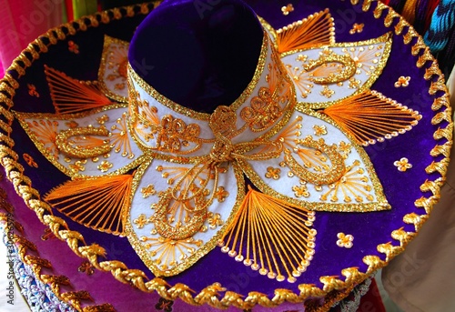 Charro mariachi Mexican hat blue purple and golden