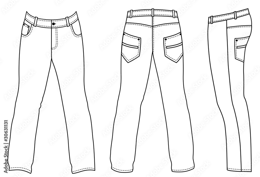 Man's jeans (front, back, side views) Stock Vector | Adobe Stock