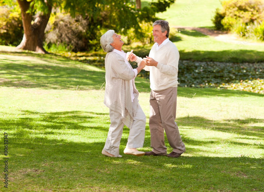 Mature couple dancing in the park