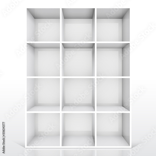 3d isolated Empty white bookshelf