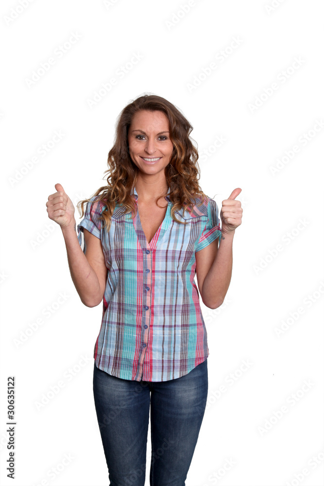 Beautiful woman standing on white background